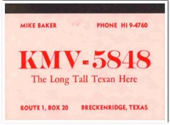 KMV-5848 Mike Baker Breckenridge Texas 1960s Vintage Postcard CB QSL