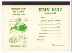 KMV-8117 Calamity Jane Cedar Hill Texas 1960s Vintage Postcard CB QSL