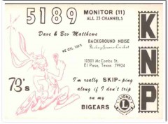 KNP-5189 Dave Matthews El Paso Texas 1960s Vintage Postcard CB QSL