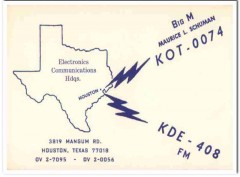 KOT-0074 Maurice Schuman Houston Texas 1960s Vintage Postcard CB QSL