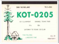 KOT-0205 Dan McFarlane Orange Texas 1960s Vintage Postcard CB QSL Card