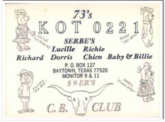KOT-0221 Richie Serbe Baytown TX 1960s Vintage Postcard CB QSL Card 2