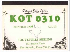 KOT-0310 Cal Shilling San Antonio TX 1960s Vintage Postcard CB QSL 2