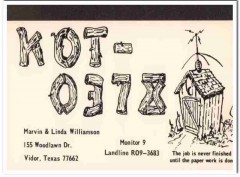 KOT-0378 Marvin Williamson Vidor Texas 1960s Vintage Postcard CB QSL