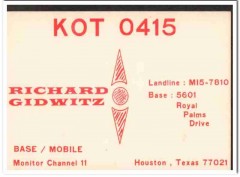 KOT-0415 Richard Gidwitz Houston Texas 1960s Vintage Postcard CB QSL