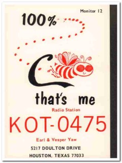KOT-0475 Earl Yaw Houston Texas 1960s Vintage Postcard CB Radio QSL