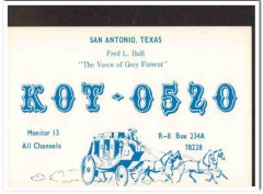 KOT-0520 Fred Hall San Antonio Texas 1960s Vintage Postcard CB QSL