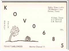 KOK-0685 Eddie Loftin Denton Texas 1960s Vintage Postcard CB Radio QSL