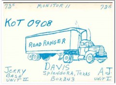 KOT-0908 AJ Jerry Davis Splendora TX 1960s Vintage Postcard CB QSL 1