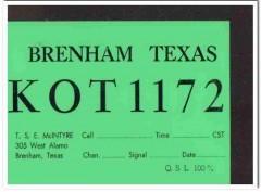 KOT-1172 T S E McIntyre Brenham Texas 1960s Vintage Postcard CB QSL 2