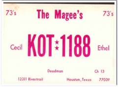 KOT-1188 Cecil Magee Houston TX 1960s Vintage Postcard CB QSL Card 1