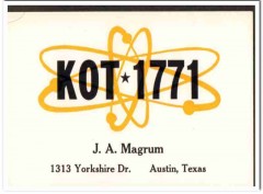 KOT-1771 J A Magrum Austin Texas 1960s Vintage Postcard CB Radio QSL