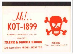 KOT-1899 Frank Krohn Groves Texas 1960s Vintage Postcard CB Radio QSL