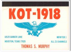 KOT-1918 Thomas Murphy Houston Texas 1960s Vintage Postcard CB QSL