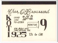 KOT-1925 Chas O Broussard Port Arthur TX 1960s Vintage Postcard CB QSL