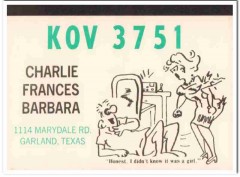 KOV-3751 Charlie Frances Garland Texas 1960s Vintage Postcard CB QSL