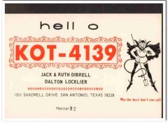 KOT-4139 Jack Dibrell San Antonio Texas 1960s Vintage Postcard CB QSL