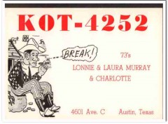 KOT-4252 Lonnie Murray Austin Texas 1960s Vintage Postcard CB QSL Card