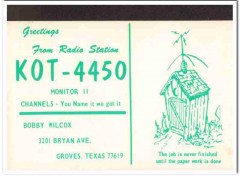 KOT-4450 Bobby Wilcox Groves Texas 1960s Vintage Postcard CB Radio QSL