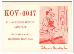 KOV-0047 B J Hewitt Hillsboro TX 1960s Vintage Postcard CB QSL Card 1