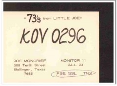 KOV-0296 Joe Moncrief Ballinger Texas 1960s Vintage Postcard CB QSL