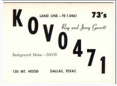KOV-0471 Jerry Garrett Dallas Texas 1960s Vintage Postcard CB QSL Card