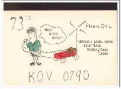 KOV-0790 Vernon Burns Vernon Texas 1960s Vintage Postcard CB Radio QSL