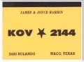 KOV-2144 James Hardin Waco Texas 1960s Vintage Postcard CB Radio QSL 1