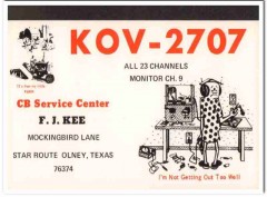 KOV-2707 F J Kee Olney Texas 1960s Vintage Postcard CB Radio QSL Card