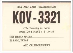 KOV-3321 Ray Higginbotham El Paso Texas 1960s Vintage Postcard CB QSL