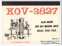 KOV-3827 Alan Brown Dallas Texas 1960s Vintage Postcard CB QSL Card