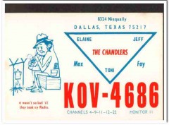 KOV-4686 Max Chandler Dallas Texas 1960s Vintage Postcard CB QSL Card