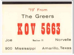 KOV-5663 Joe Greer Amarillo Texas 1960s Vintage Postcard CB QSL Card
