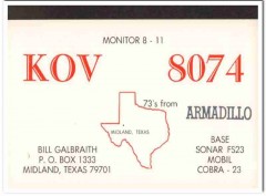 KOV-8074 Bill Galbraith Midland TX 1960s Vintage Postcard CB QSL Card