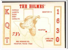 KQT-1630 Harold Holmes Houston Texas 1960s Vintage Postcard CB QSL