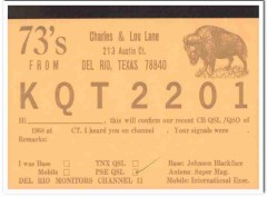 KQT-2201 Charles Lane Del Rio Texas 1960s Vintage Postcard CB QSL Card