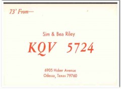 KQV-5724 Sim Riley Odessa Texas 1960s Vintage Postcard CB QSL Card KQV-5724 Sim Riley Odessa Texas 1960s Vintage Postcard CB QSL Card