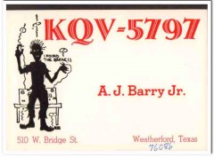 KQV-5797 AJ Barry Weatherford Texas 1960s Vintage Postcard CB QSL Card KQV-5797 AJ Barry Weatherford Texas 1960s Vintage Postcard CB QSL Card