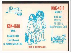 KBK-4618 Bill Ode La Puente CA 1960s Vintage Postcard CB QSL Card
