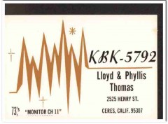 kbk-5792 lloyd thomas ceres calif 1960s cb qsl card vintage postcard