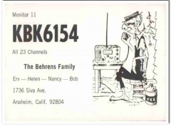 KBK-6154 Erv Behrens Anaheim CA 1960s Vintage Postcard CB QSL Card