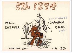 KBL-1294 Mel Grenier Alhambra CA 1960s Vintage Postcard CB QSL Card