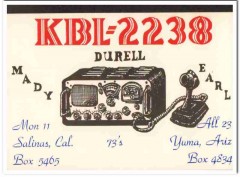 KBL-2238 Earl Durell Salinas CA 1960s Vintage Postcard CB QSL Card