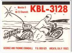 KBL-3128 George Crandall Arcata CA 1960s Vintage Postcard CB QSL 2