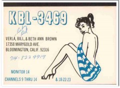 KBL-3469 Bill Brown Bloomington CA 1960s Vintage Postcard CB QSL Card