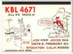 KBL-4671 Joe Nix Stockton CA 1960s Vintage Postcard CB QSL Card