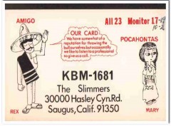 KBM-1681 Rex Slimmer Saugus CA 1960s Vintage Postcard CB QSL Card KBM-1681 Rex Slimmer Saugus CA 1960s Vintage Postcard CB QSL Card