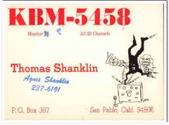 KBM-5458 Thomas Shanklin San Pablo Cal 1960s Vintage Postcard CB QSL 1 KBM-5458 Thomas Shanklin San Pablo Cal 1960s Vintage Postcard CB QSL 1