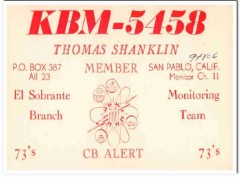 KBM-5458 Thomas Shanklin San Pablo Cal 1960s Vintage Postcard CB QSL 2 KBM-5458 Thomas Shanklin San Pablo Cal 1960s Vintage Postcard CB QSL 2