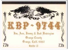 KBP-9744 Jim Howington Orange CA 1960s Vintage Postcard CB QSL Card KBP-9744 Jim Howington Orange CA 1960s Vintage Postcard CB QSL Card